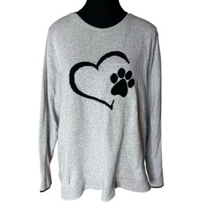 COTTON COUNTRY PARKHURST Light Grey Bella Pullover Knit Sweater Paw Print Large